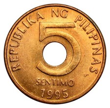 Philippines 5 Sentimo 1995 coin KM#268 AU-UNC (b2)