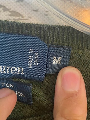 Vtg Polo Ralph Lauren Sweater Men’s M Olive Green Pima Cotton Neck Logo Pony - Picture 5 of 8