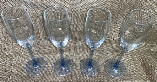 Luminarc France Ice Blue Stem Champagne Flutes Glasses 8 3/4” Set Of 4 - Picture 2 of 6
