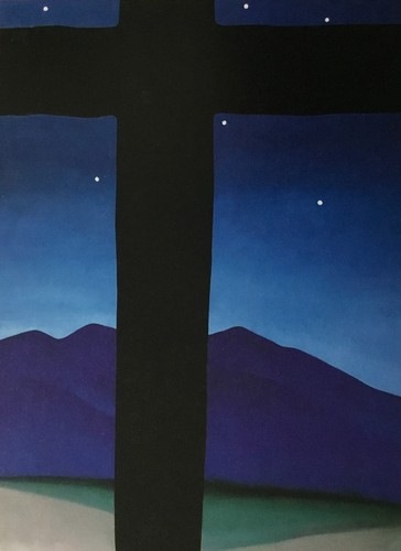 Georgia O'Keeffe Black Cross with Stars and Blue Custom Framed Print - Picture 2 of 2