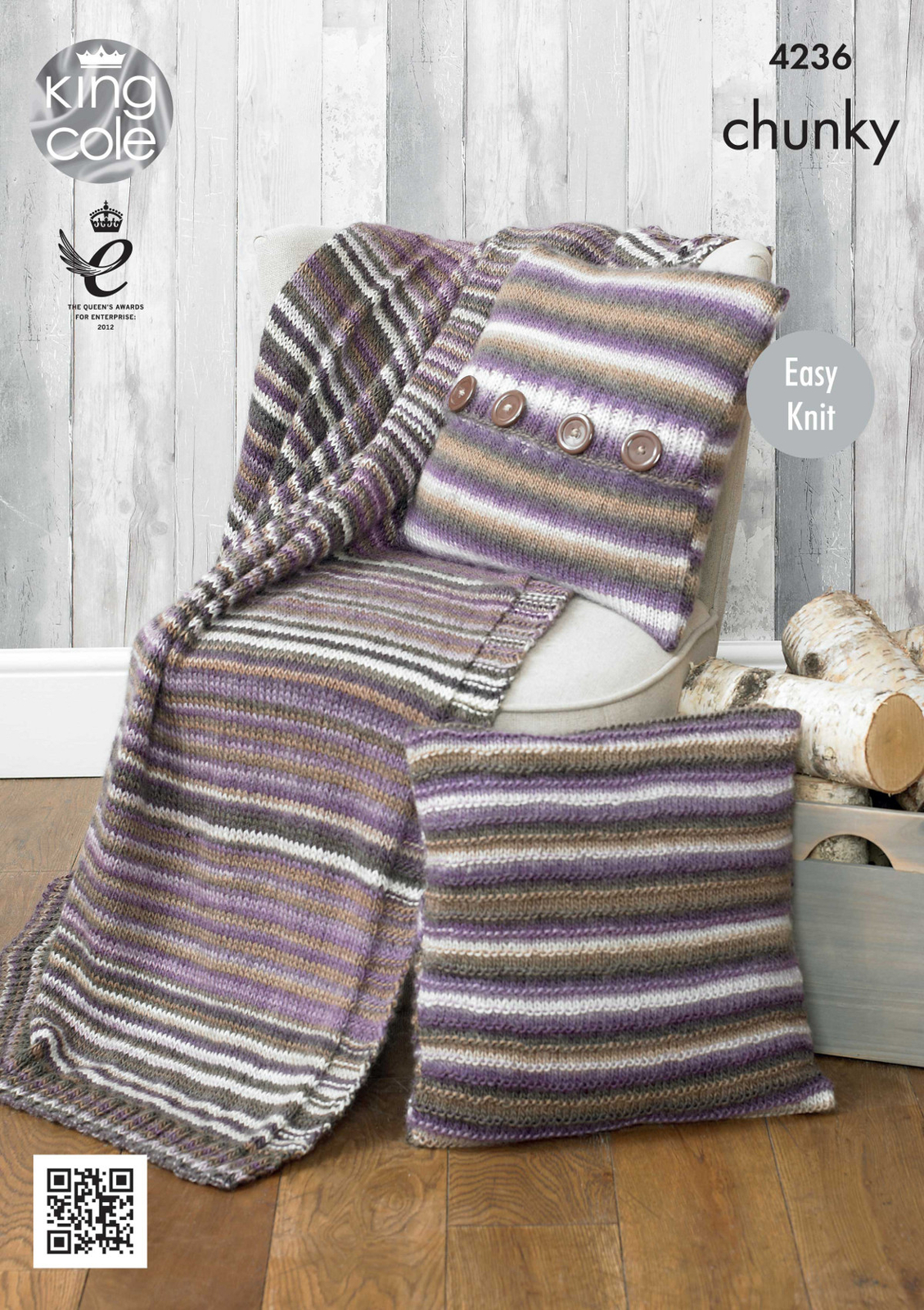 King Cole Chunky Easy Knit Knitting Pattern Blanket and Chushion Covers 4236 - Image 2