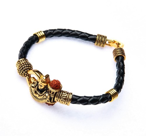 Rudraksha Shiv Om Trishul Damroo Kada for Men, Lord Shiva Bahubali Cuff Bracelet - Picture 23 of 73