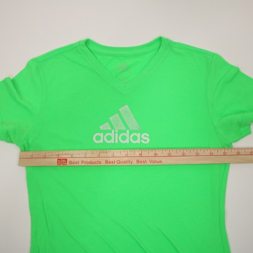 Adidas Shirt Girl's Small Neon Green Center Logo V-Neck Short Sleeve Youth - Picture 2 of 9