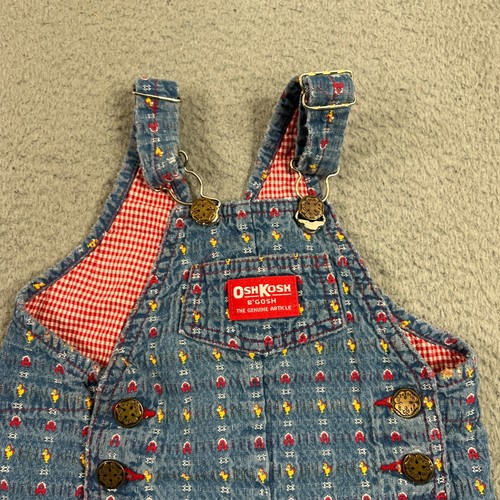 Salopette vintage Oshkosh gilet ricamata fattoria pollo fienile 18 mesi USA - Foto 7 di 13