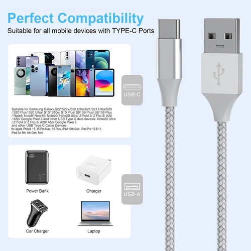 5Packs USB Type C Cable 18W USB A To Type C Fast Charging Cable Charger Data - Picture 2 of 11