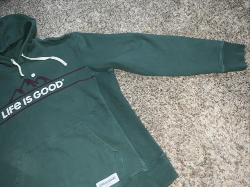 Life is Good Hoodie Hooded Sweatshirt Mens Large Green Mountains Graphic - Picture 13 of 18