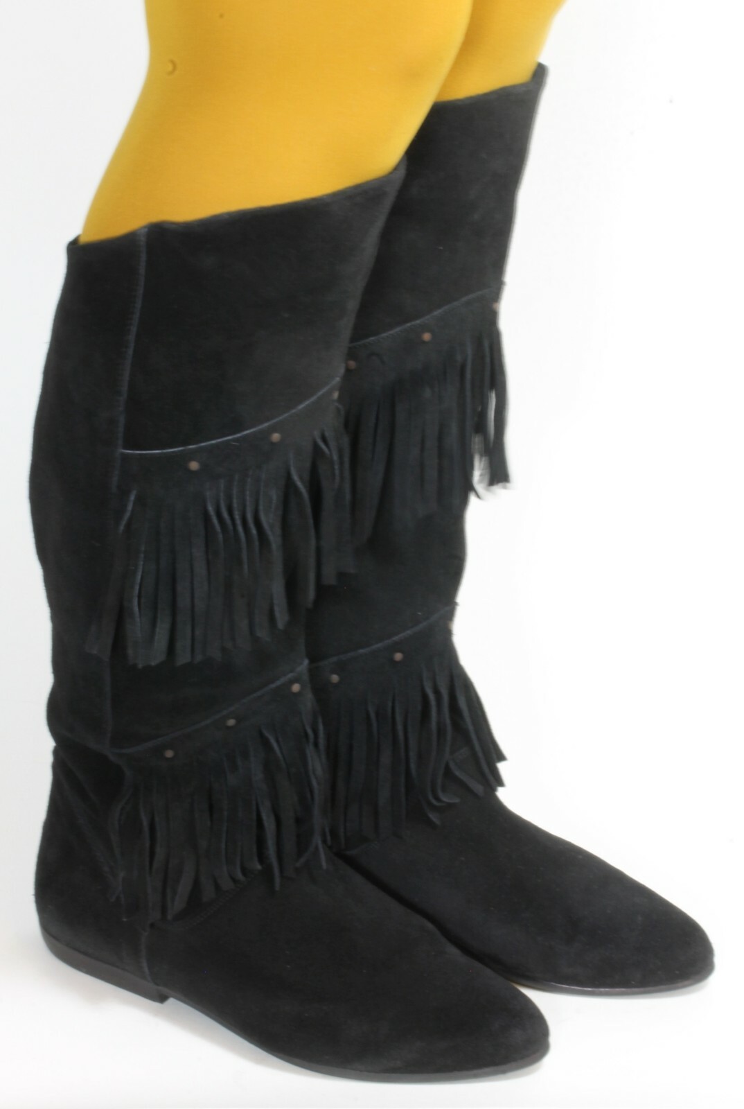 Señora botas botas vintage botas de cuero con flecos fringes Western Flats 39 Señora botas botas vintage botas de cuero con flecos fringes Western Flats 39