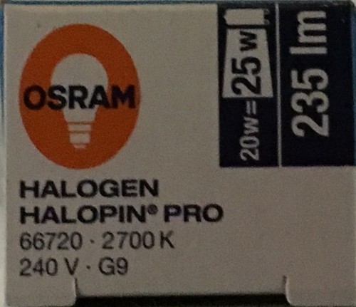 OSRAM 20W = 25W ECO HALOGEN G9 CAPSULE 20 WATT LOOP DIMMABLE PUSH FIT LAMP BULB - Picture 5 of 5