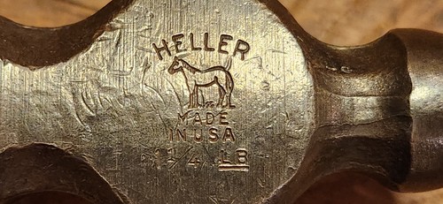 Vintage Heller Ball Peen Hammer Horse Logo, 1-1/4lb Head, 14-1/4" Long - Picture 6 of 13