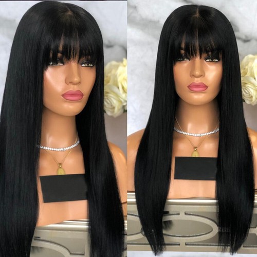 Off black Synthetic Hair Cosplay Party Wig With Bangs Long Straight Layered - Bild 3 von 8