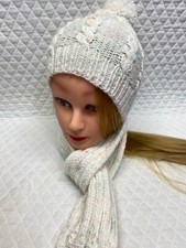 Matching bobble hat and scarf, hand knit