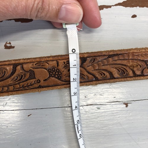Vintage Western Tooled Leather Belt Silver Buckle Size S - Picture 8 of 9