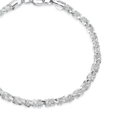 925 Silver Polished Italian Twisted Box Double Link Chain Bracelet