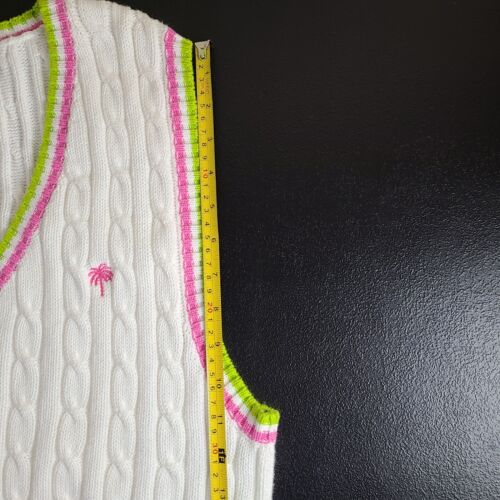 Lilly Pulitzer weiß Zopfmuster Pullover Weste V-Ausschnitt gebraucht, in einwandfreiem Zustand Gr. XL Baumwolle Pullover - Bild 8 von 10