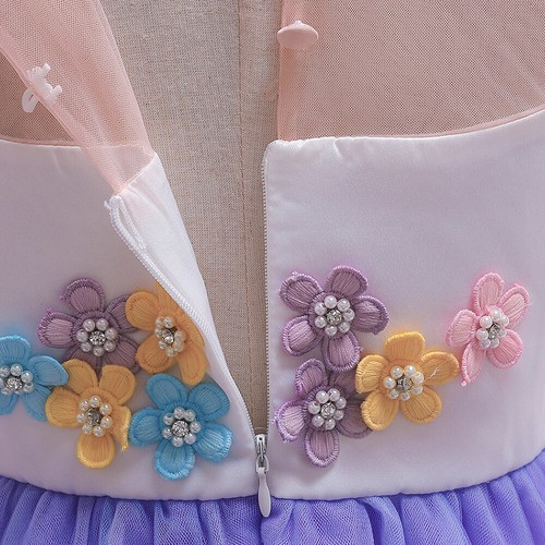 Layered Beaded Tulle Dress Flowers Wedding Bow Formal Girl Princess 3-13 Years - Picture 23 of 28