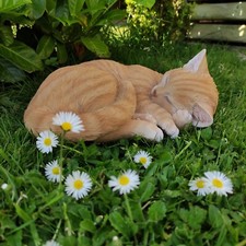 Vivid Arts Realistic Sleeping Ginger Cat Garden Decoration