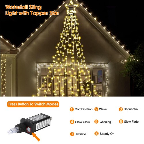 Star Waterdfall String Lights Waterproof Wedding 8 Lighting Modes Decoration - Picture 22 of 40