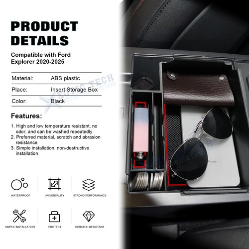 Armrest Box Storage Organizer Grocery Holder Case For Ford Explorer 2020-2025 - Picture 3 of 12