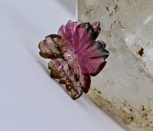 Natural Multi Tourmaline 16 Ct Carved Flower Gemstone For Ring Pendant - Picture 3 of 6