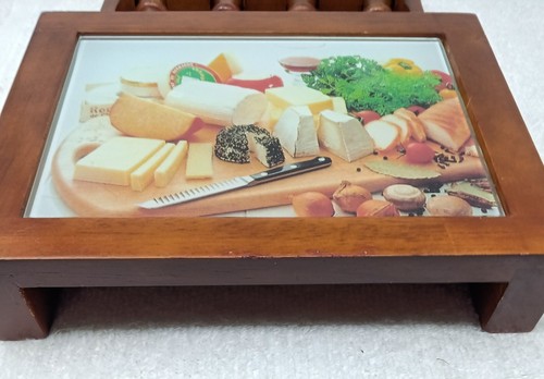 MCM Wood Glass Cheese Board With Four Cheese Tools Complete - Picture 2 of 23