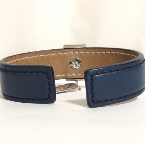 Authentic Bvlgari Parentesi Charm Bracelet Bangle Navy Leather Made in Italy - Picture 4 of 21