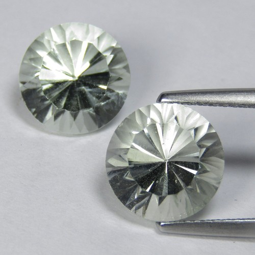 7.80Cts Dazzling Natural Green Amethyst(Prasiolite) Round Concave Pair Gemstones - Picture 4 of 4