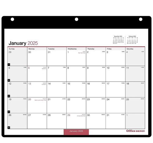 2025 Office Depot Monthly Wall Calendar, 11" x 8", Jan-Dec 2025, Julian Dates