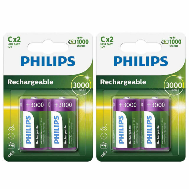 2 Philips Rechargeable C Batteries NiMH Battery Hr14 Baby 2bl 1.2v 3000 mAh for sale online eBay