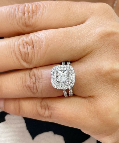 IGI Certified 14k White Gold Cushion Diamond Engagement Ring Halo Prong 1.85ctw - Picture 9 of 13