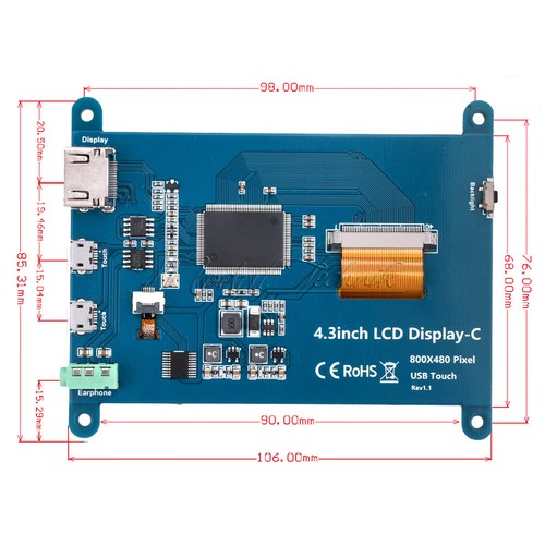 4.3inch /5 inch LCD HDMI Touch Screen TFT Panel Module 800X480 For Raspberry Pi - Bild 11 von 19