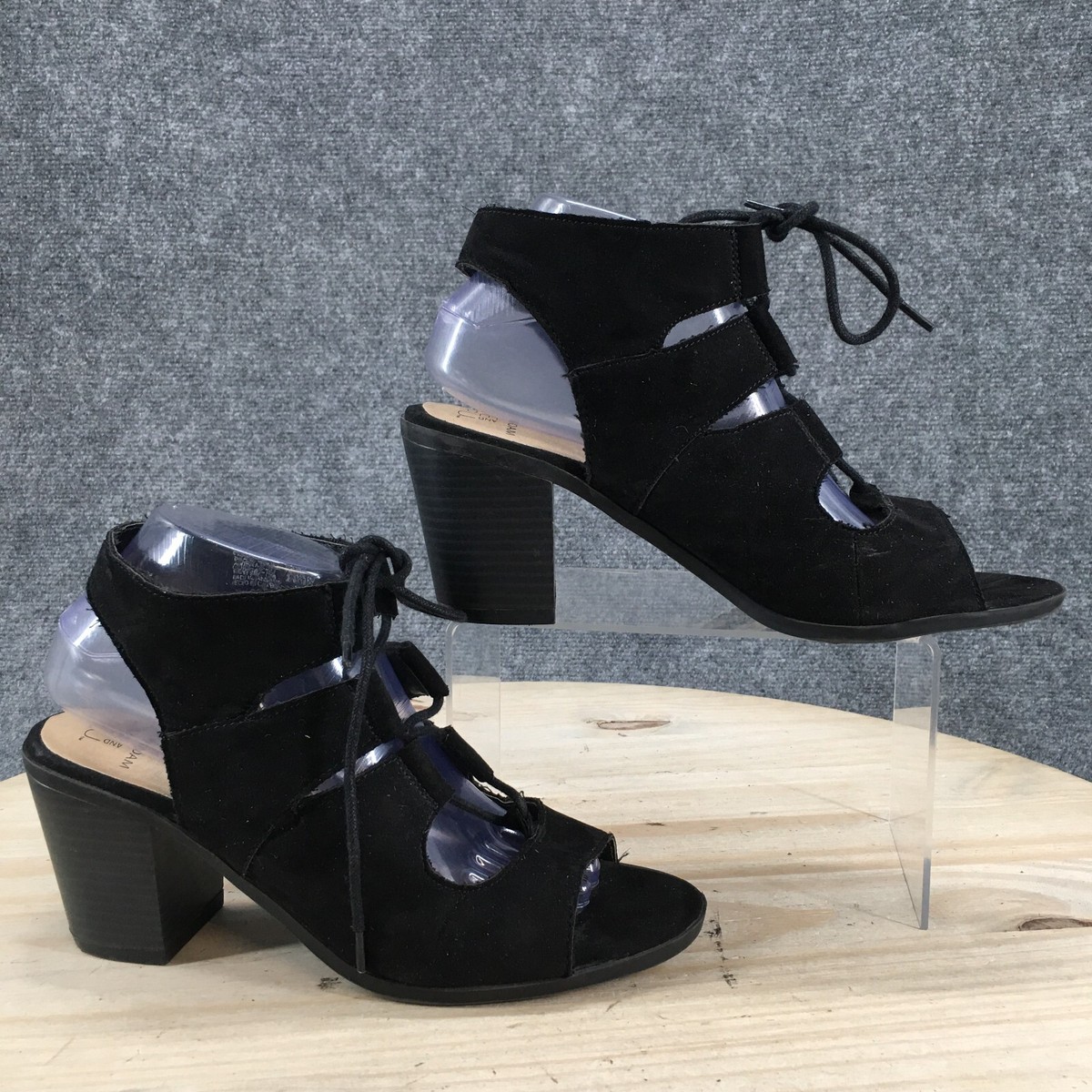 Time and Tru Sandals Womens 8.5 Casual Peep Toe Strappy Slingback Black Fabric