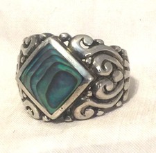 Vintage Sterling Silver Abalone Ring Size 5.5 7.6g