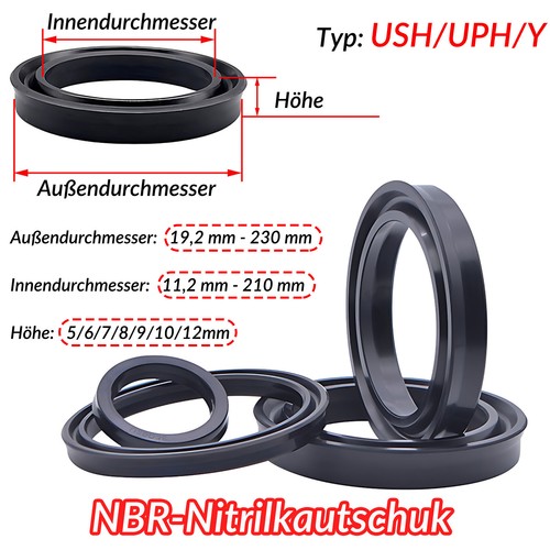 Nitril NBR USH/UPH/Y Ringe Hydraulik Kolben Öldichtung Wellendichtring 11-210mm - Bild 1 von 8
