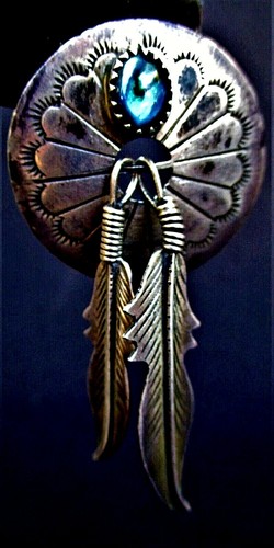VINTAGE 1960'S NAVAJO TOOLED STERLING - ABALONE FEATHER EARRINGS - NEW MEXICO - Picture 5 of 6