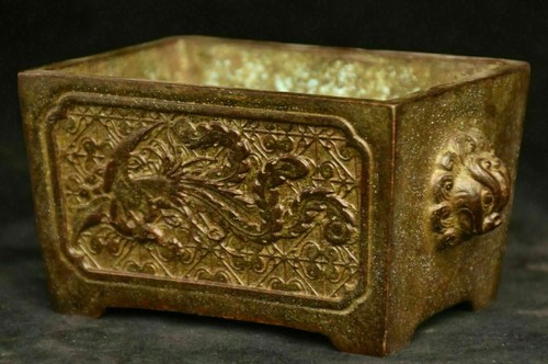 3" Marked Old China Red Copper Palace Phoenix Lion Ear Incense Burners Censer - Picture 7 of 12