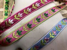 VINTAGE JACQUARD Silk 1920/'s Ribbon 3//4/" SCALLOP Trim 1yd HOT PINK BLACK GOLD