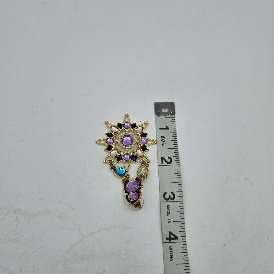 Pendientes llamativos de diamantes de imitación luna sol/estrella cabujón púrpura poste trasero colgantes usados en excelente estado Foto 3 de 4