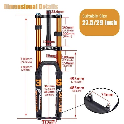 27.5/29Inch Mountain Downhill Bike Dual Crown Air Front Fork 15*110mm Thru Axle - Picture 3 of 19