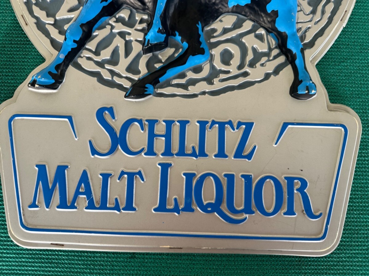 Vintage 1980 Schlitz Malt Liquor Beer Blue Bull Advertisement Sign