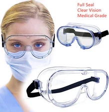 Full Sealed Safety Goggles Over Glasses Anti Fog Clear Lens Lab Eye Protective