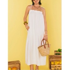 Show Me Your MuMu White Linen Blend Angel Maxi Dress Size Small Party Resortwear