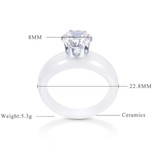 8mm Round Cut CZ Band Black/White Ceramic Ring Women's Engagement Ring Size 6-10 - Picture 2 of 8