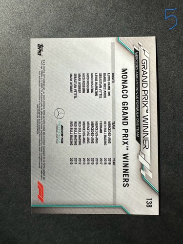 2020 Topps Chrome Formula 1 Lewis Hamilton Winners Card Mercedes #138 - Picture 2 of 2