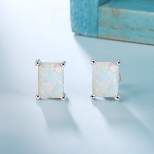 925 Sterling Silver Sparkle Flower Star Oval Round Fire Opal Stud Earrings Gifts - Picture 113 of 148