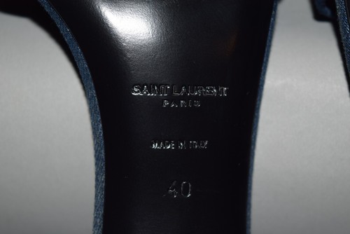 NIB YSL Saint Laurent BEA 90 Ankle Denim Jean Stiletto Strappy Sandals sz 40 - Picture 15 of 15