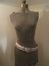 SUPER CUTE - RHINESTONE BLING WHITE LEATHER BELT WITH SUPER BLING BUCKLE-MEDIUM