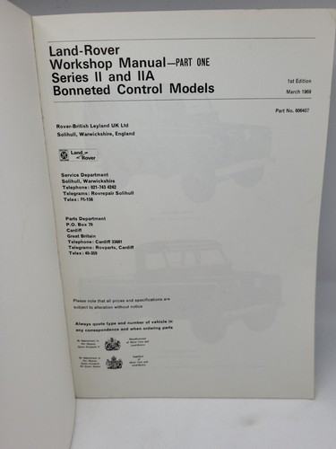 Land Rover Series LL y LLA Parte Uno, Primera Edición 1969: Manual de Operación de Reparación 606407 - Imagen 8 de 11