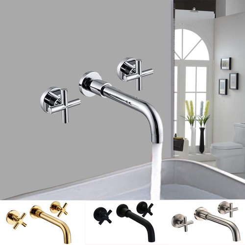 Bañera montada en la pared para baño 3 piezas 2 asas grifo de latón cascada caño mezclador grifo - Imagen 1 de 77