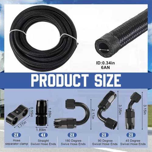 Kit de línea de combustible trenzado de nailon 4AN-6AN-8AN-10AN Kit de accesorios de extremo de manguera de gas/combustible de 20 pies - Imagen 11 de 17