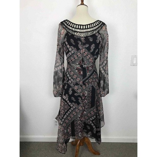 Jessica Simpson Women Sz S Dress Multicolor Print Crochet Trim Handkerchief Hem - Picture 7 of 11